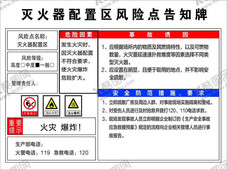 编号：81306209130029249536【酷图网】源文件下载-灭火器配置区风险告知牌