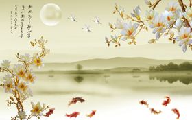 玉兰花电视背景墙