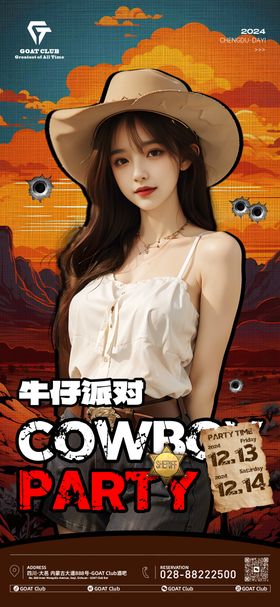 酒吧牛仔派对复古海报