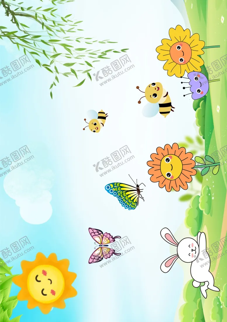 编号：36845102151158067749【酷图网】源文件下载-蓝天白云小兔子向日葵