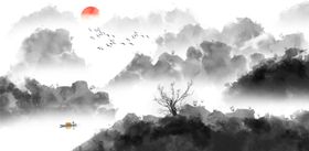 意境水墨山水墙布墙纸大理石国画