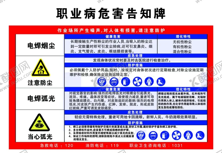 编号：29310104080938475058【酷图网】源文件下载-电焊烟尘职业病危害告知牌
