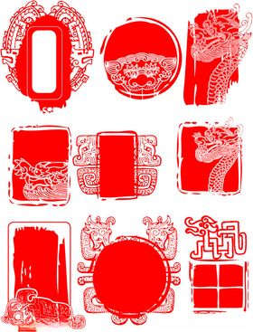 中式红色剪纸装饰图案集