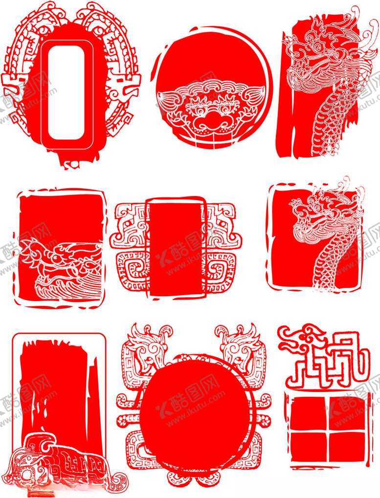 编号：54949211021459358836【酷图网】源文件下载-中式红色剪纸装饰图案集