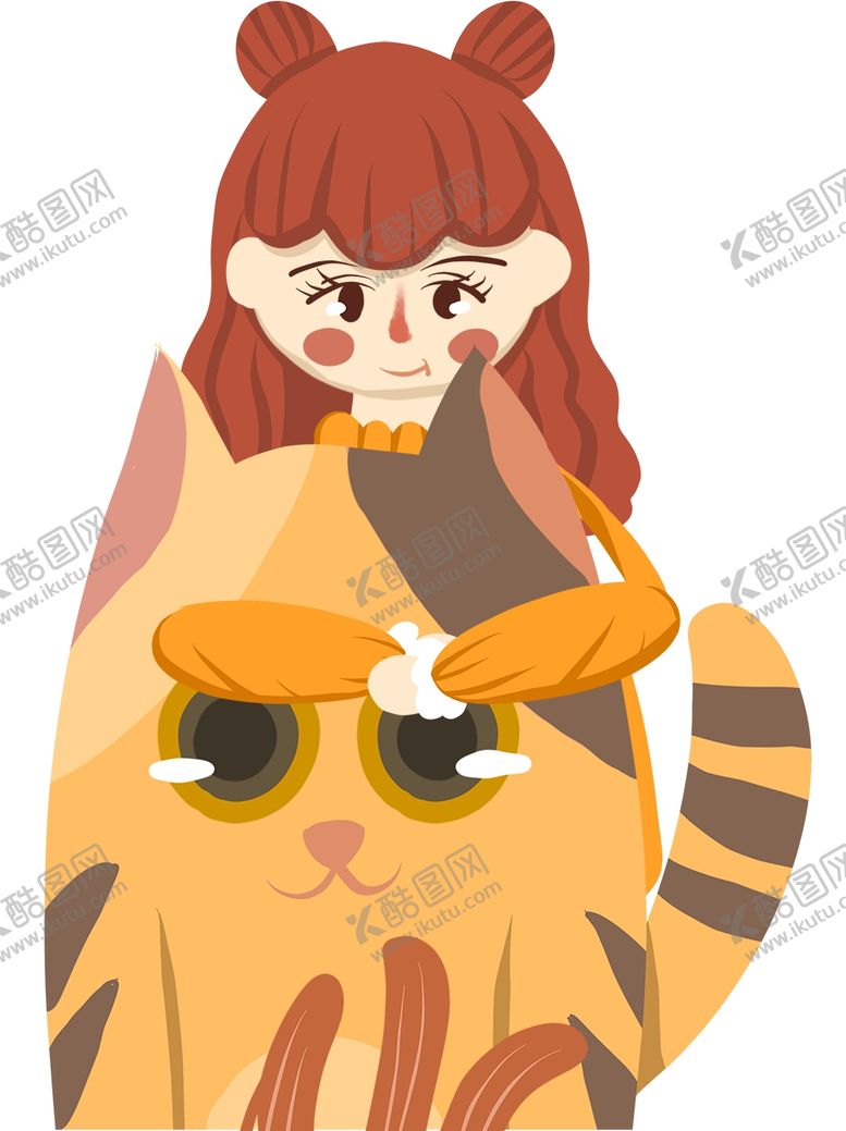 编号：14921304231216334091【酷图网】源文件下载-女孩和猫插画