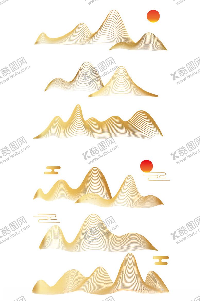 编号：23167102270428325642【酷图网】源文件下载-中国风矢量山水元素