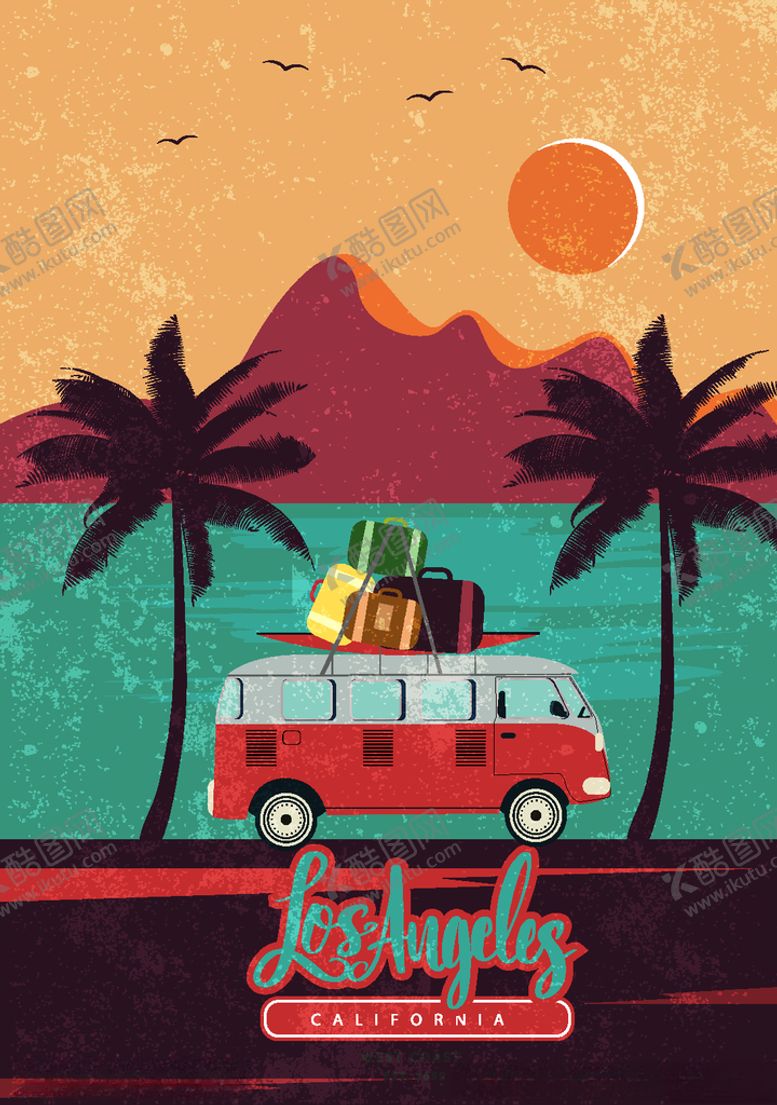 编号：73260010020624192256【酷图网】源文件下载-复古海边度假巴士海报