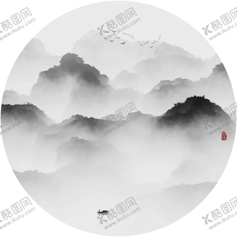 编号：21058704071623222448【酷图网】源文件下载-水墨画意境山水画云雾远山