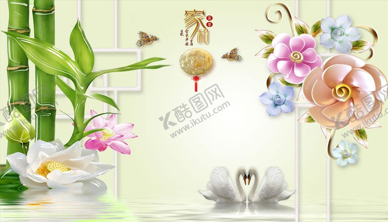 编号：29325105031640074267【酷图网】源文件下载-浮雕花竹子荷花花藤背景墙