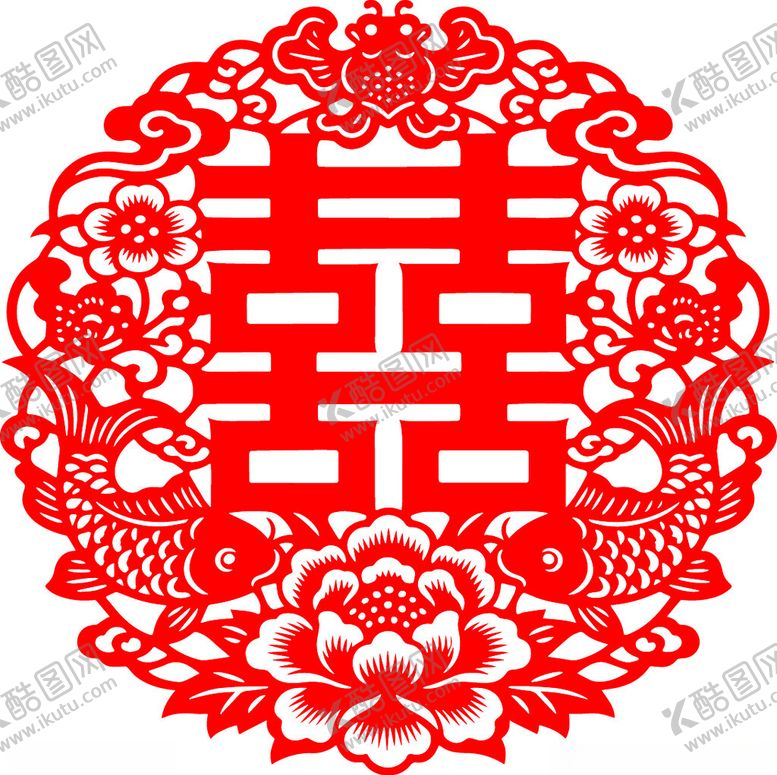 编号：59749104202059038085【酷图网】源文件下载-传统双喜剪纸图案
