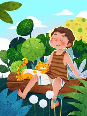 大暑插画荷花朋友圈夏至节气夏天夏日