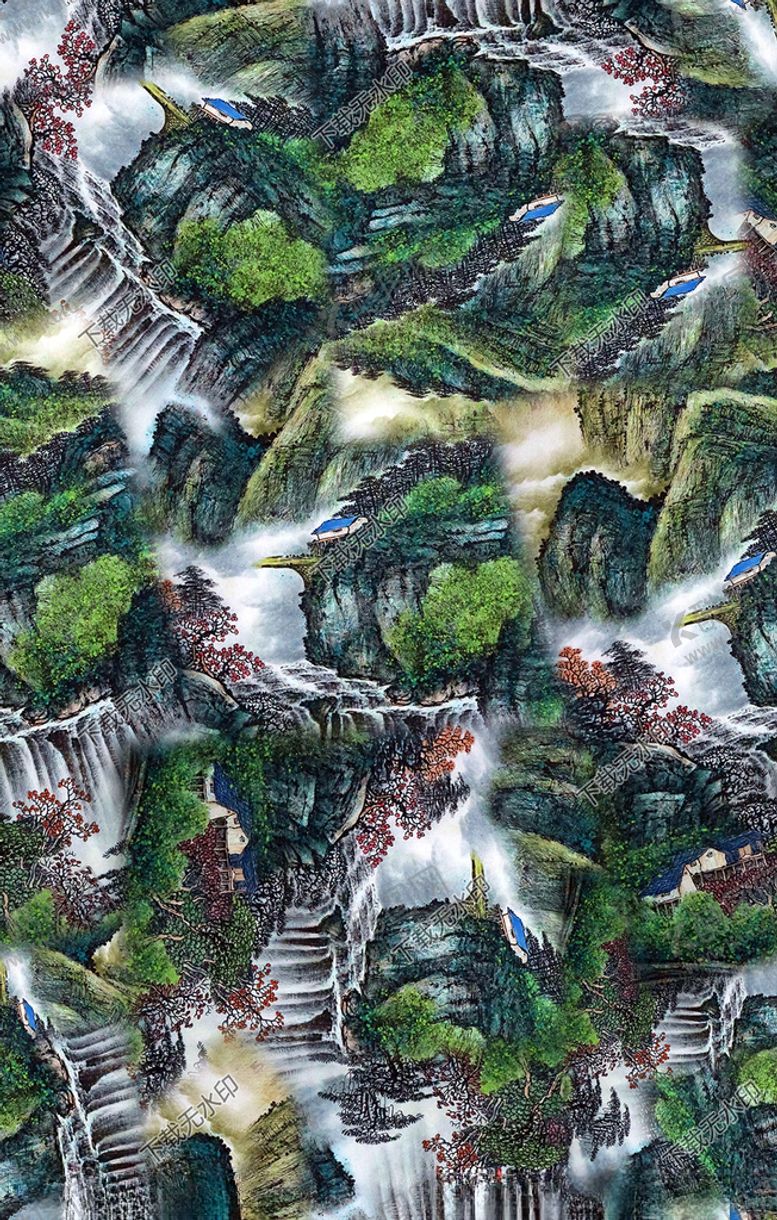 编号：79798310120724367578【酷图网】源文件下载-水墨山水印花