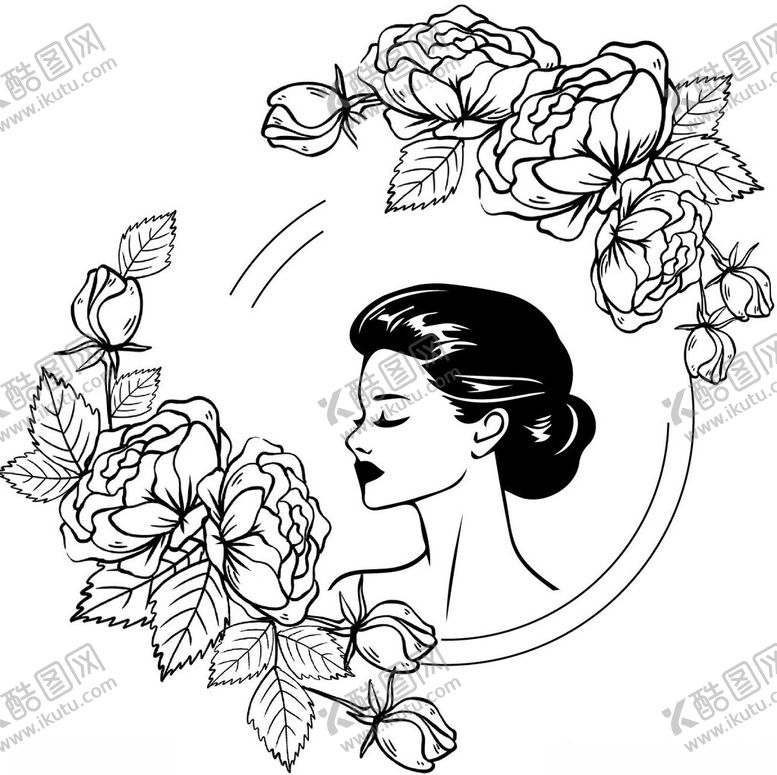 编号：16935601311242387502【酷图网】源文件下载-美女花朵素描