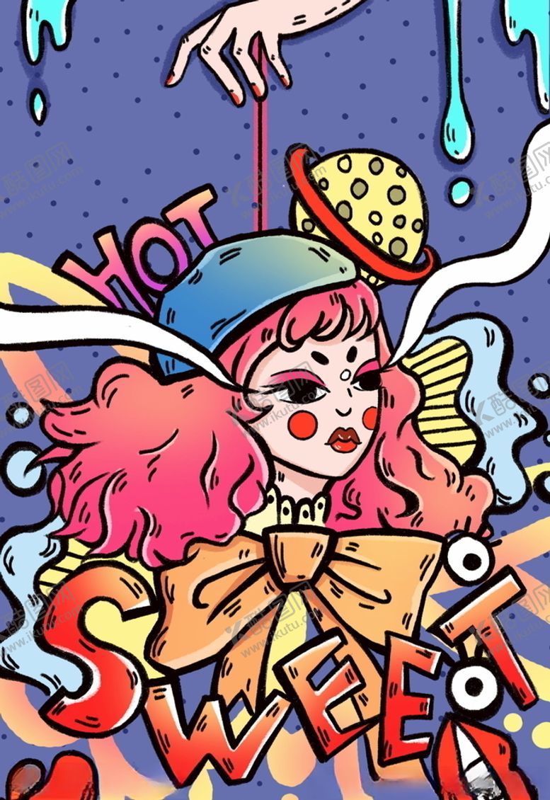 编号：71984810031513079982【酷图网】源文件下载-蒸汽波色彩美女插画海报