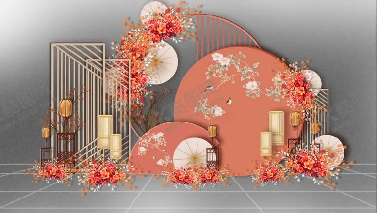 编号：26404609252234501834【酷图网】源文件下载-红色中式婚礼背景