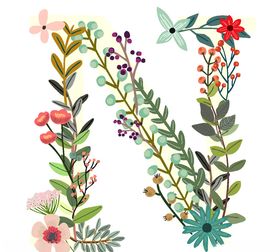 创意矢量手绘花卉字母