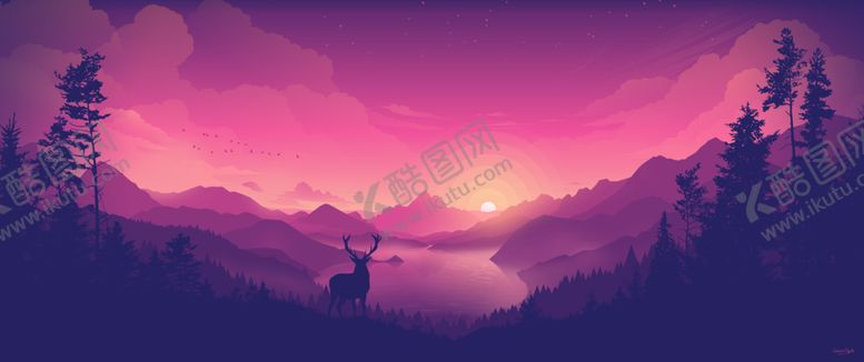 编号：23978009251554361873【酷图网】源文件下载-彩色动漫插画风景麋鹿