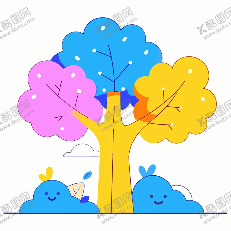 编号：49458202061643393923【酷图网】源文件下载-可爱卡通树木插画