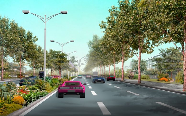 编号：29777210161740299478【酷图网】源文件下载-道路绿化景观效果图
