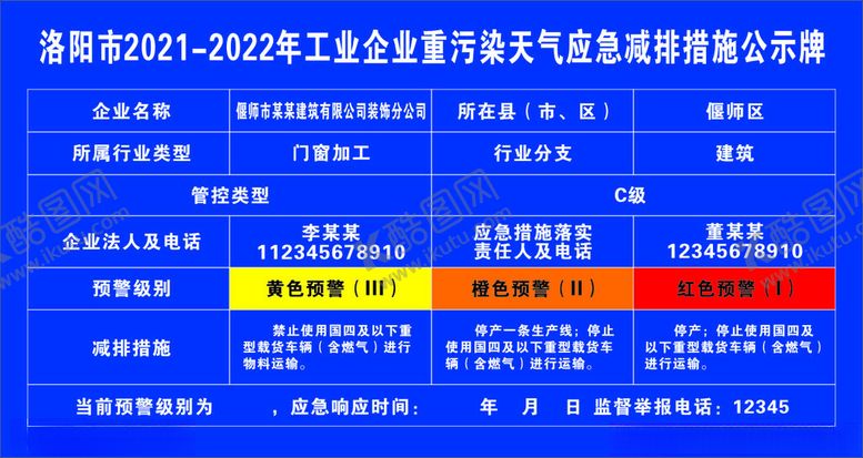 编号：23401812060828113434【酷图网】源文件下载-企业重污染应急减排措施公示牌