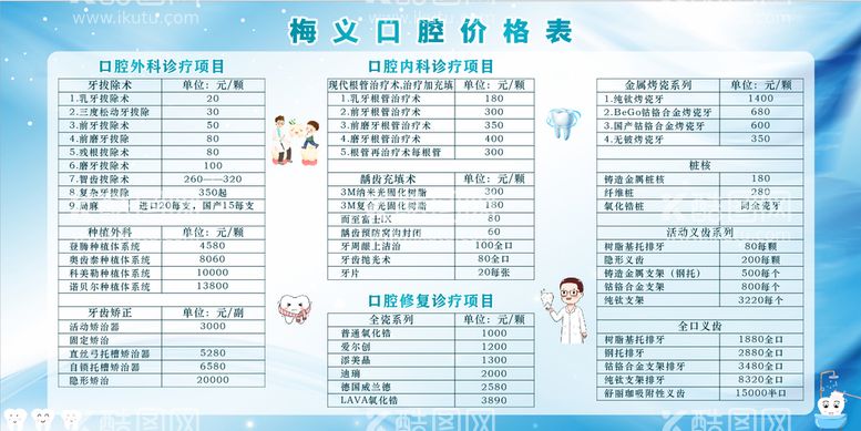 编号：52076309202341508541【酷图网】源文件下载-口腔价格表