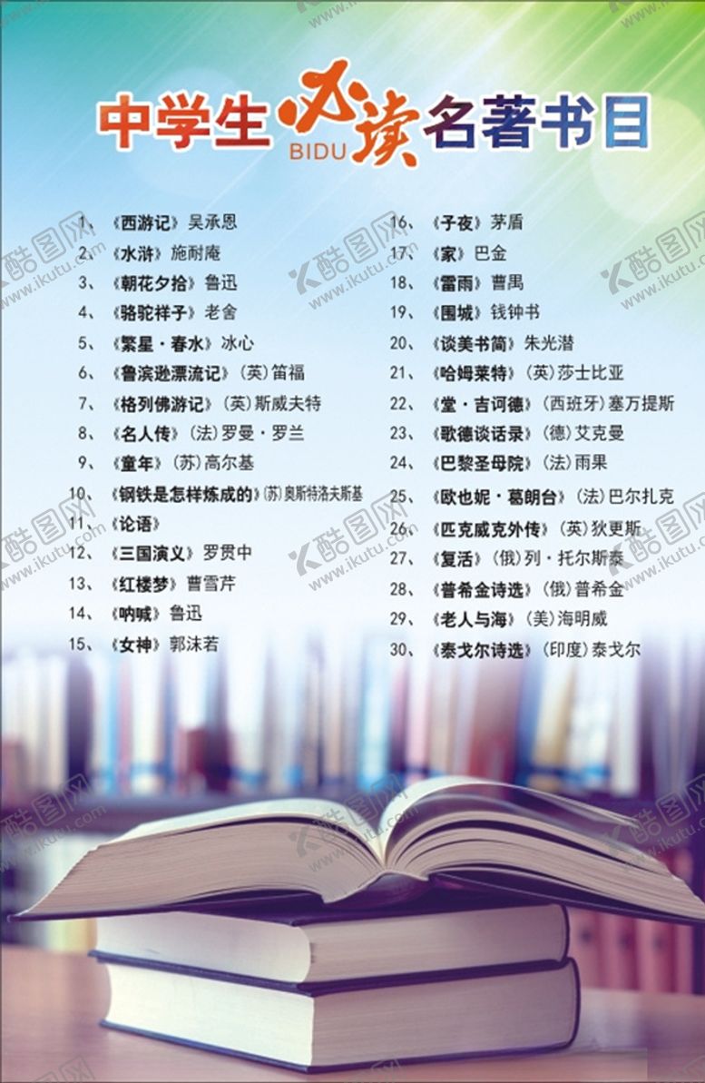编号：91164405070640269480【酷图网】源文件下载-中学生必读书目