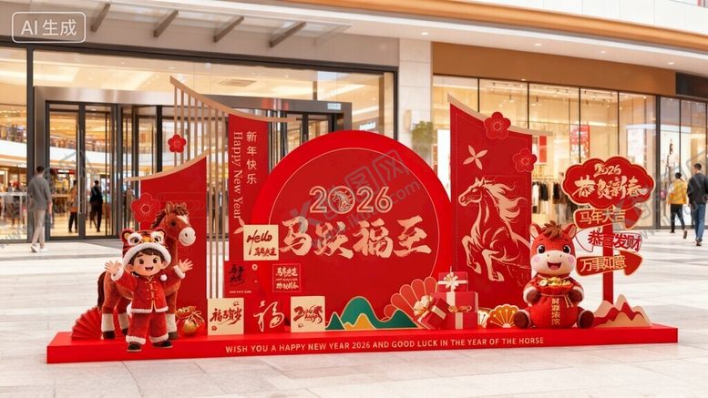 编号：59399304021912278509【酷图网】源文件下载-元旦春节新年美陈舞台装饰