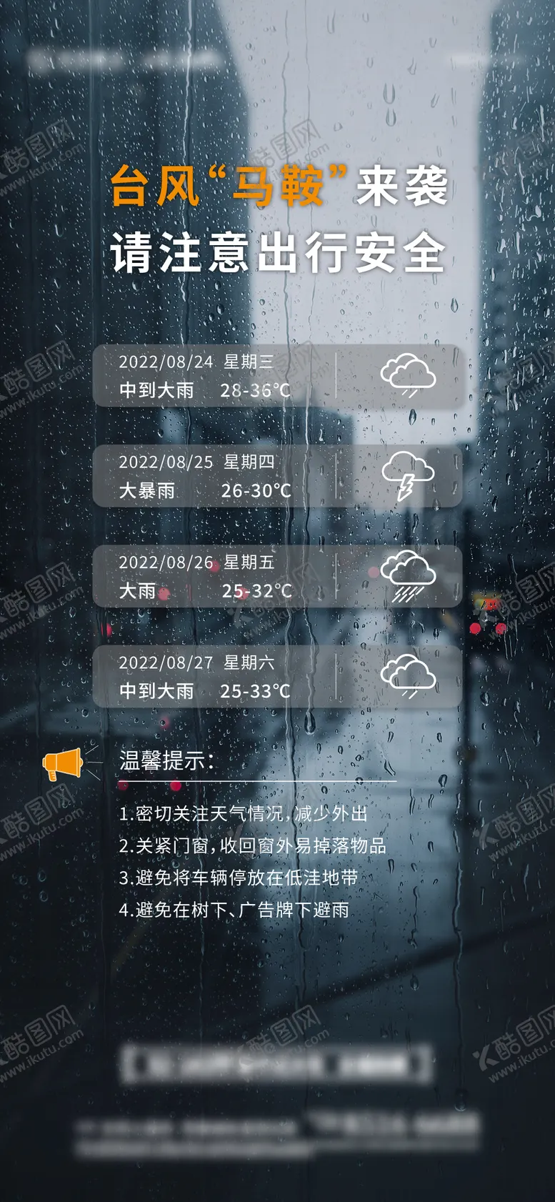 编号：91809603051138204259【酷图网】源文件下载-雷雨天气温馨提示简约海报