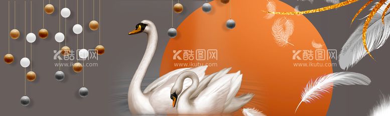 编号：37835510232234164857【酷图网】源文件下载-唯美天鹅羽毛床头画