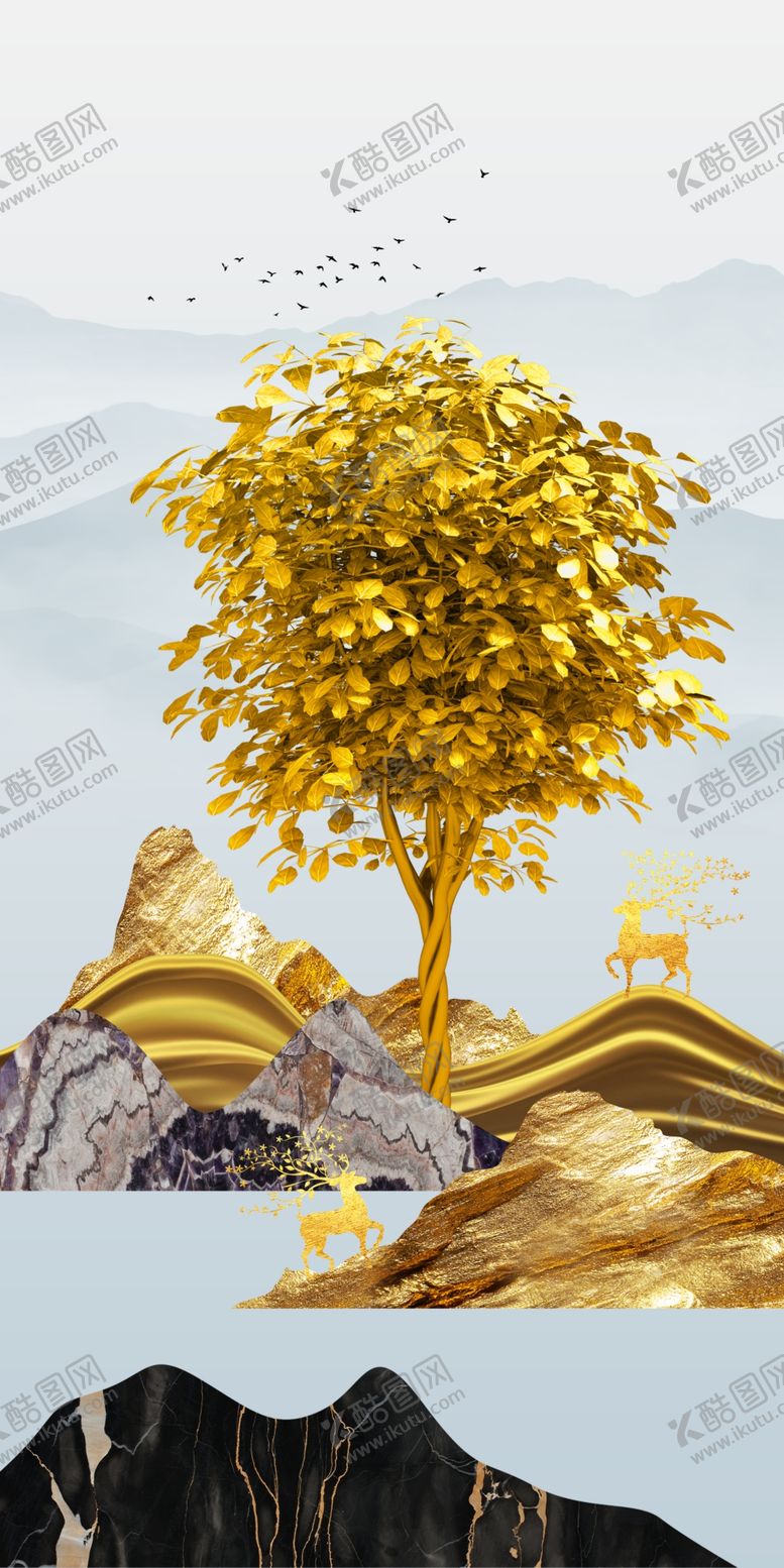 编号：95050207070503444834【酷图网】源文件下载-山水发财树玄关装饰画