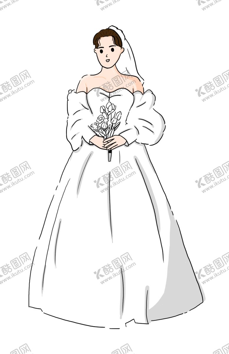 编号：45123802071440086057【酷图网】源文件下载-手绘卡通清戴头纱的新娘免抠元素