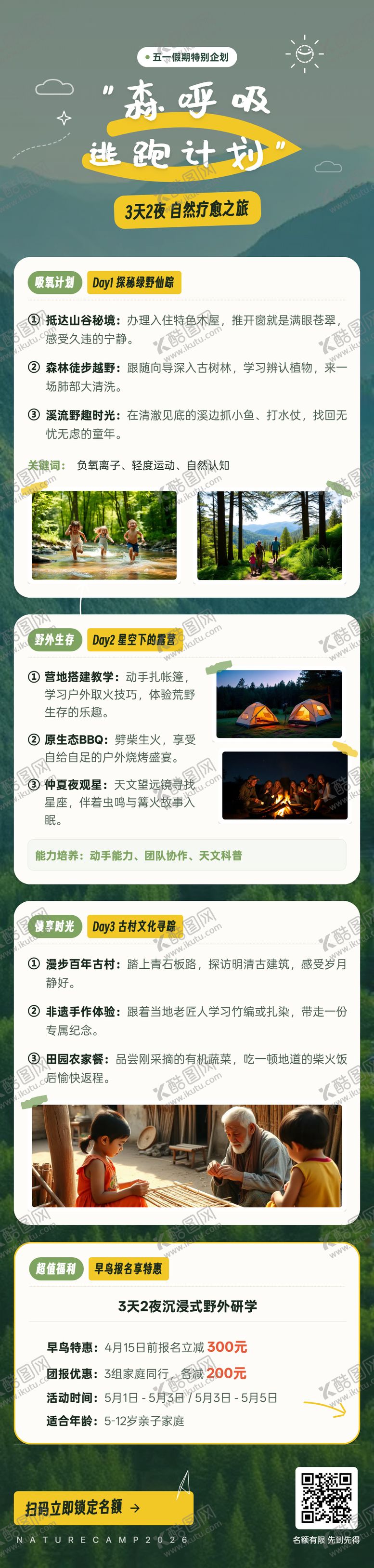 编号：40819604130208546176【酷图网】源文件下载-五一森呼吸旅游攻略长图海报