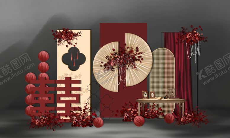 编号：70585310261103174781【酷图网】源文件下载-中式婚礼场景布置装饰