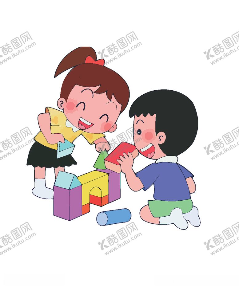 编号：42425407051043015880【酷图网】源文件下载-小朋友玩积木卡通场景