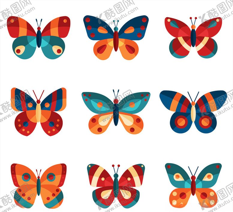编号：47169209272007309670【酷图网】源文件下载-拼色蝴蝶设计矢量素材