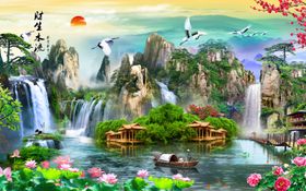 背景墙山水风景山水画意境