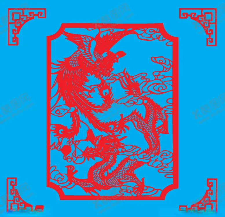 编号：53715203241844587623【酷图网】源文件下载-龙凤呈祥剪纸