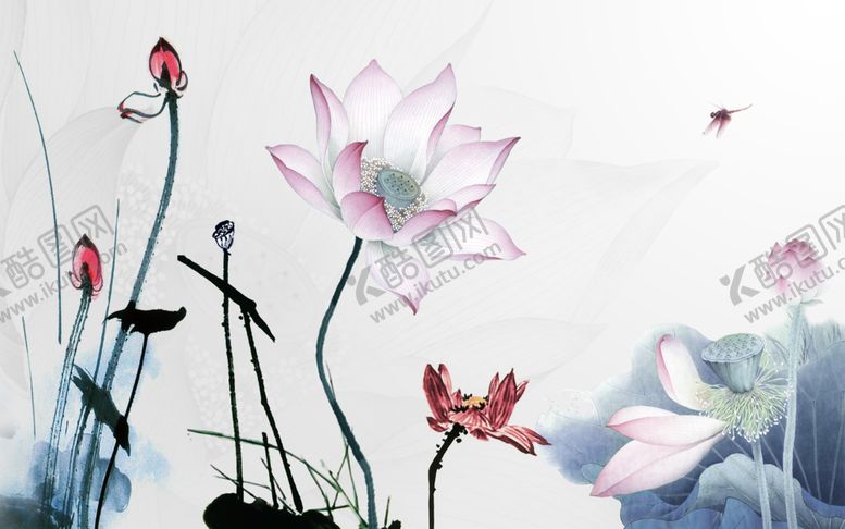 编号：20339609230900582741【酷图网】源文件下载-莲花荷花背景墙装饰画