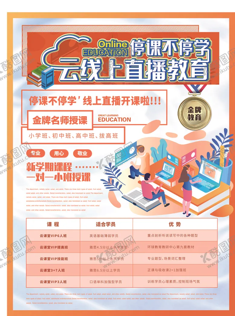 编号：80230907010812294680【酷图网】源文件下载-简约卡通停课不停学线上教育海报