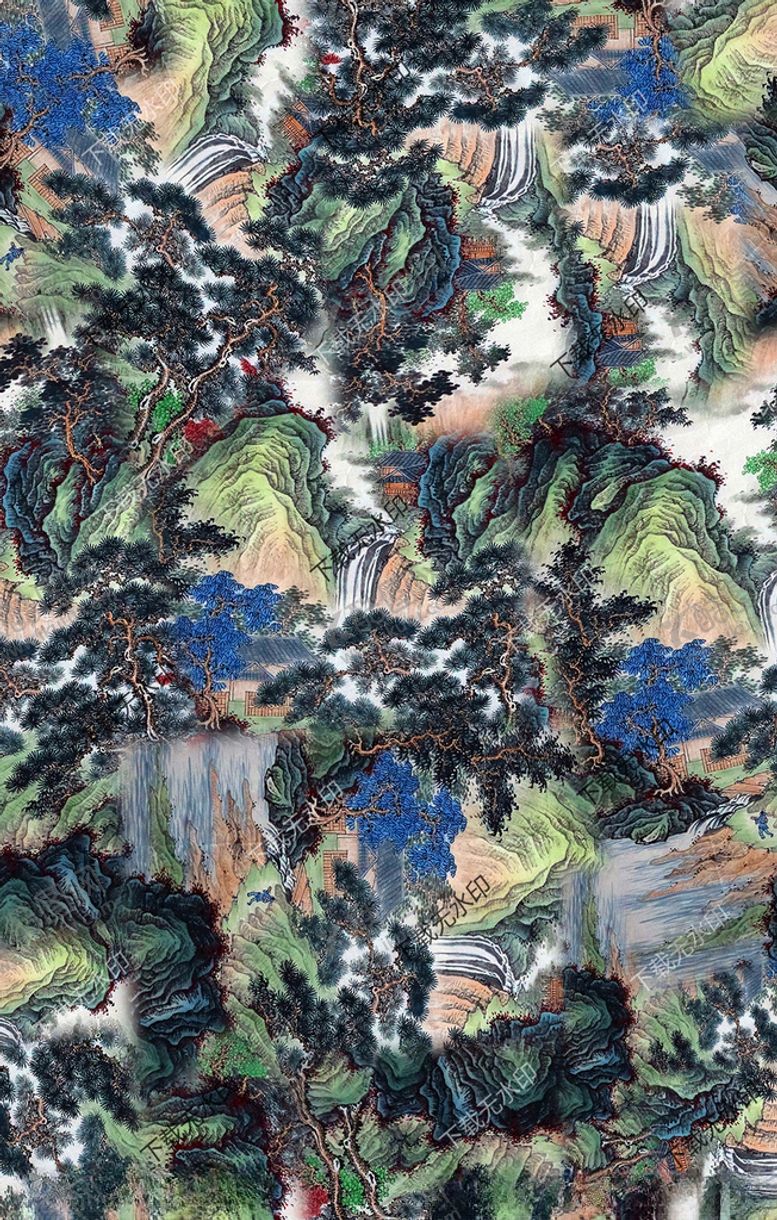 编号：71483409091402347556【酷图网】源文件下载-山水画印花