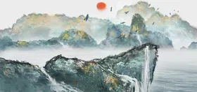 水墨山水画电视背景墙高端墙布国