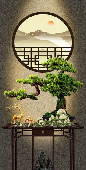 分层迎客松供桌肌理玄关