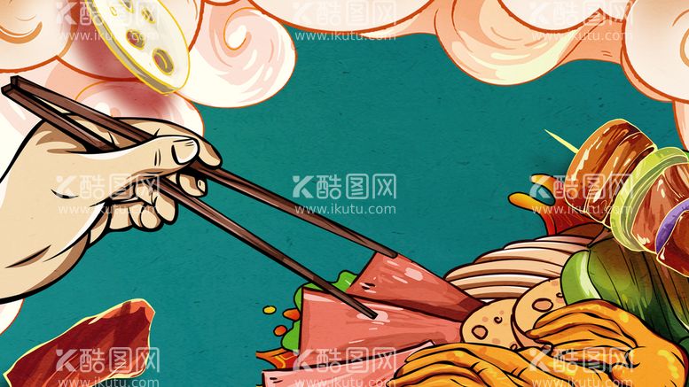 编号：87920309181937191542【酷图网】源文件下载-烧烤美食国潮风插画海报背景