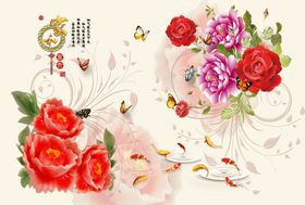 家和万事兴牡丹背景墙