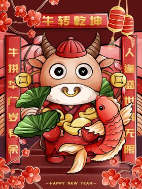 手绘牛年国潮牛年