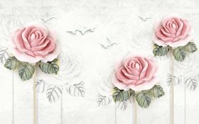 粉色玫瑰花绿色线条花纹背景墙