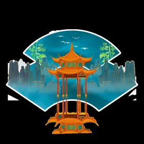 国潮风元素材古建筑花卉中式
