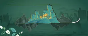 中国风插画山川房地产花草