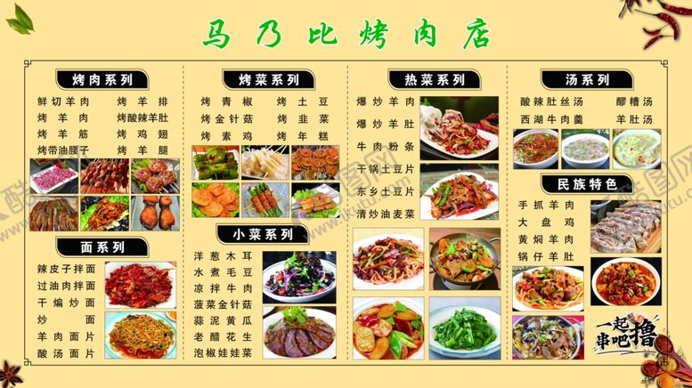 编号：85756904072040425955【酷图网】源文件下载-烤肉店菜单