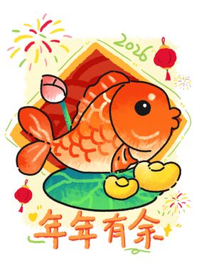 年年有余吉祥金鱼插画